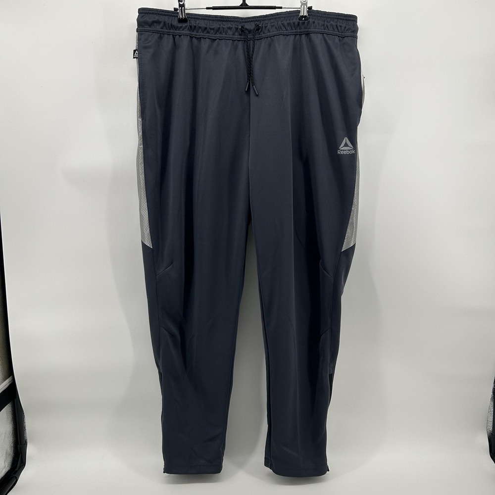 Reebok Reflective Interlock Performance Track Pants Mens 2XL Gray‎ Zip Ankle NWT
